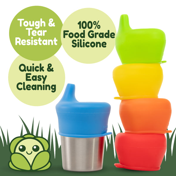 Healthy Sprouts Silicone Sippy Lids (5 Pack) - Make Any Cup a Sippy Cup (Red, Yellow, Blue, Green, Orange)