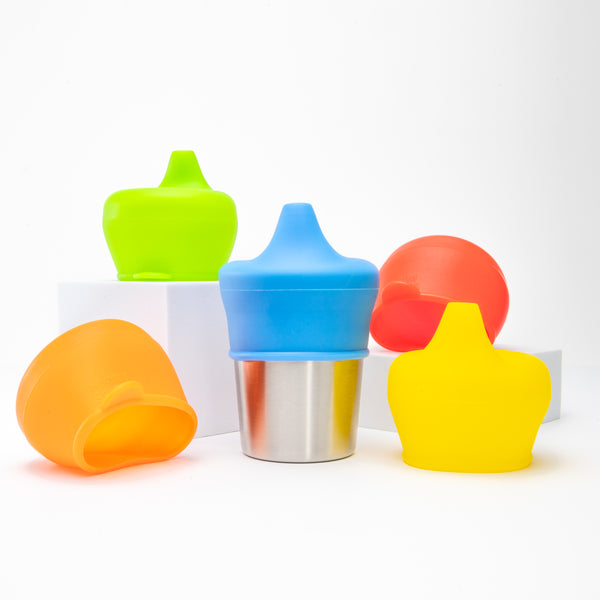 Healthy Sprouts Silicone Sippy Lids (5 Pack) - Make Any Cup a Sippy Cup (Red, Yellow, Blue, Green, Orange)