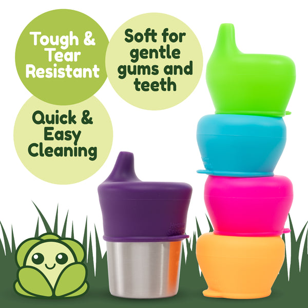 Healthy Sprouts Silicone Sippy Lids (5 Pack) - Make Any Cup a Sippy Cup (Purple, Neon Green, Hot Pink, Fluorescent Orange, and Turquoise)