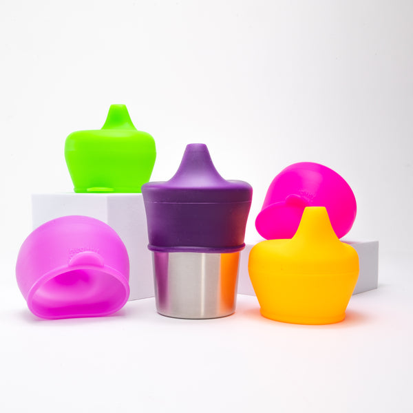 Healthy Sprouts Silicone Sippy Lids (5 Pack) - Make Any Cup a Sippy Cup (Purple, Neon Green, Hot Pink, Fluorescent Orange, and Turquoise)